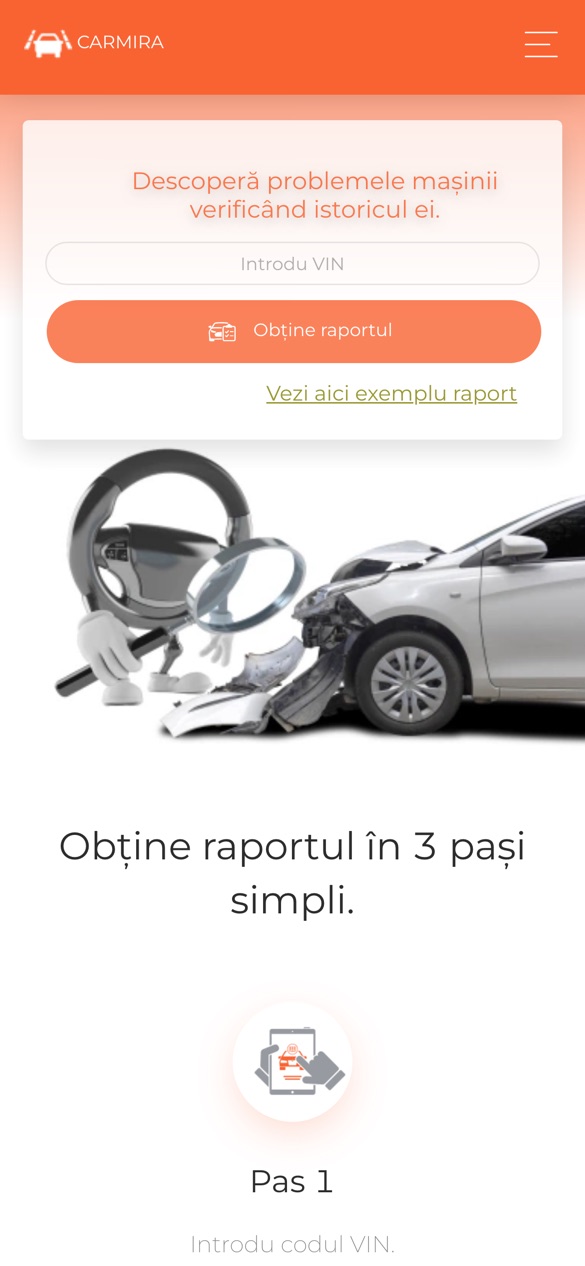 The vehicle-history check page on a phone